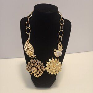 Chunky Bib Statement Necklace with Elephant, Flower, Leaf and Peacock